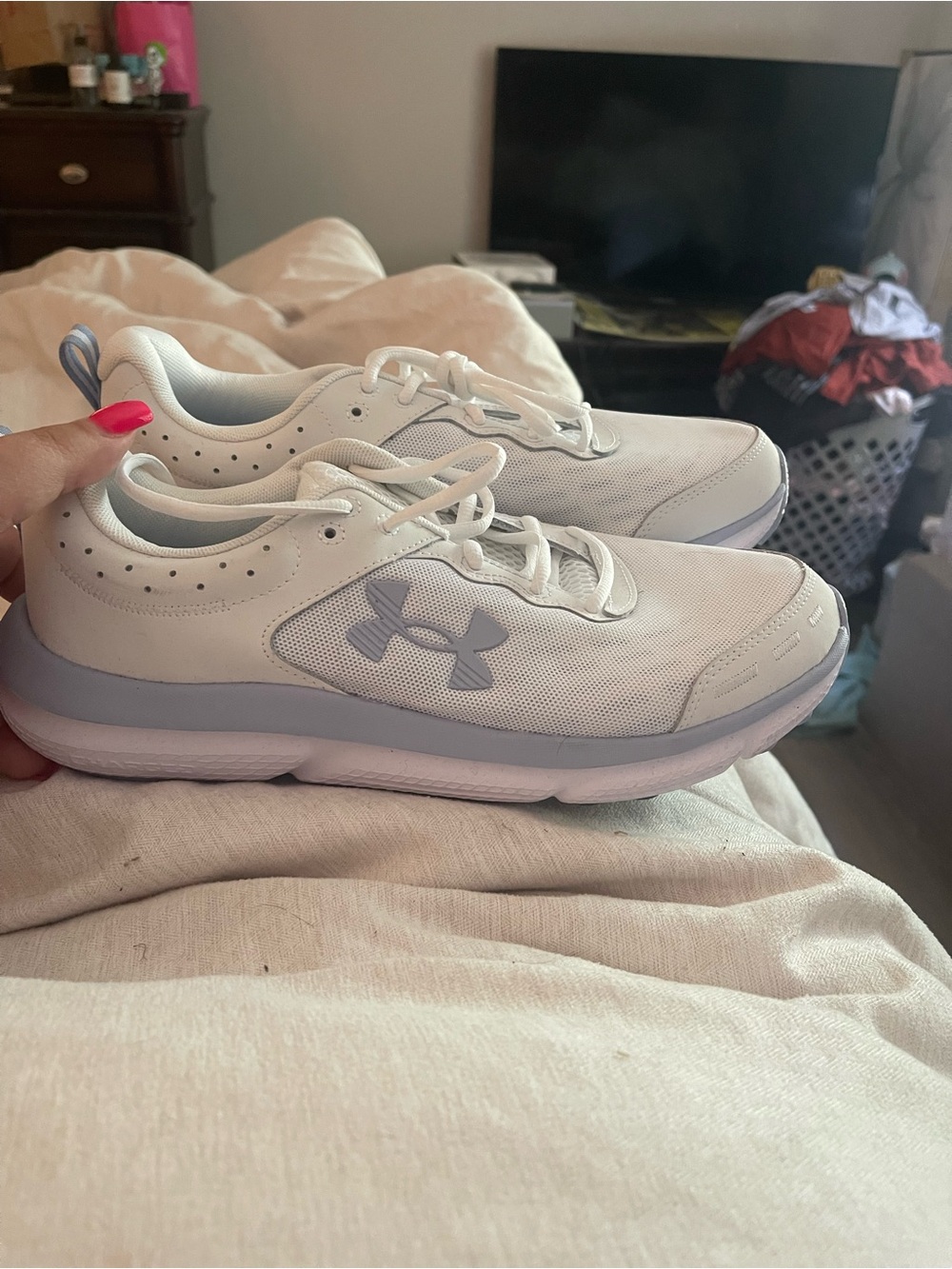 Under Armour White & Light Blue Training Sneakers